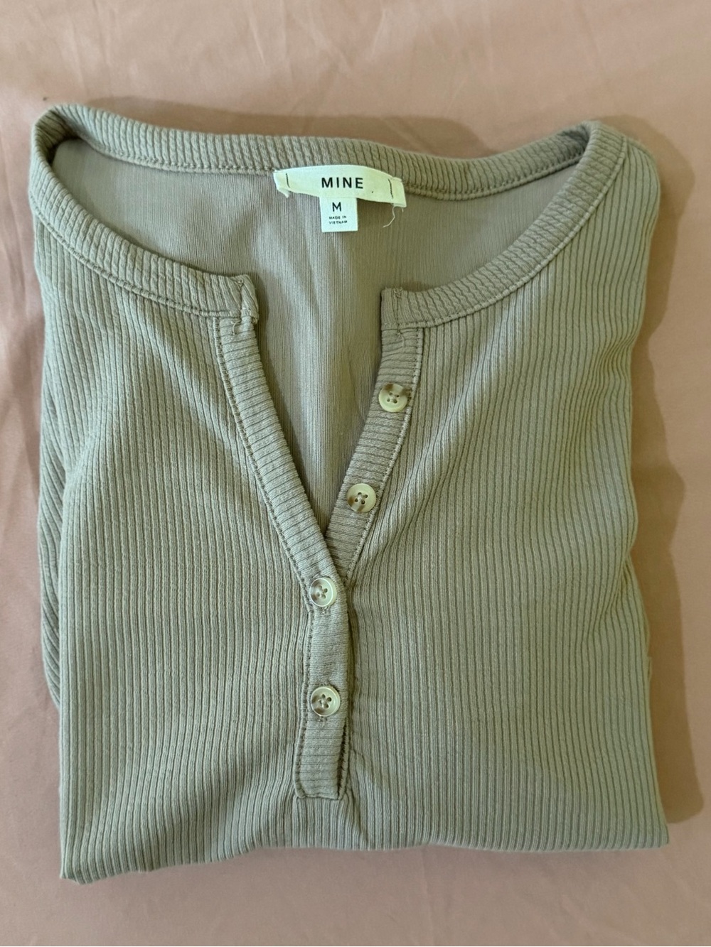 MINE Ribbed Henley Sweater - Sage Green